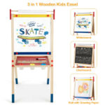 3-in-1 Kids Art Easel - Double-Sided Magnetic Board+Paper Roll, 26 Letter Magnets, Multicolor - Image 11