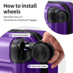 ABS Trolley Case 20in 24in 28in 3PCS Suitcase Set Vertical Striped Frosted Case Suitcase Purple - Image 24