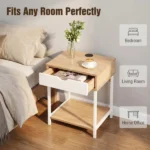 Side End Table, Nightstand, Bedside Table with Drawer and Storage Shelves, Sofa Table for Living Room, Bedroom, Accent Furniture, Easy Assembly, Oak/White - Image 2