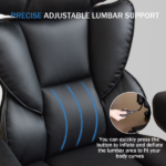 Office Chair with Foot Rest and Waist Lumber Support, Ergonomic Gaming Chair with Adjustable Height Headrest, High-Back Leather Reclining Chair for Home, Black - Image 4