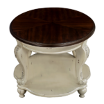 22'' Two Tone Round End Table,Solid Wood Sofa Side Table with Shelf,Living Room Corner Table Easy Assemble,Beige and Espresso Top - Image 5