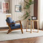 Mid-Century Oak Accent Chair - Deep Navy Blue Chenille Upholstered Single Lounge Chair, Sturdy Wood Frame Indoor Armchair (330LBS Weight Capacity) - Image 24