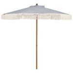 7ft Boho Patio Umbrella with Fringe Tassels, Outdoor Beach Umbrella with Aluminum Pole for Poolside Garden