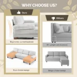 U-Shaped Convertible Sectional Sofa with 2 Chaise Lounges, 4-Seater Modular Couch with Removable & Washable Chenille Covers, 111.4" L x 48.4" D x 33.1" H L-Shaped Couches for Living Room Apartment, Wood Grain Legs, Off White - Image 2