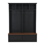 Farmhouse 4-in-1 Hall Tree with Wood Grain Bench, Mudroom Versatile Coat Rack with 2 Large Drawer, Entrance Organizer for Hallway, Living Room, Black, 55.9"W - Image 6