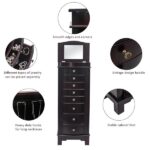 Jewelry Armoire with Mirror, 8 Drawers & 16 Necklace Hooks, 2 Side Swing Doors(Brown) - Image 10