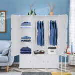 12 Cube Organizer Stackable Plastic Cube Storage Shelves Design Multifunctional Modular Closet Cabinet with Hanging Rod White - Image 10