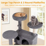 52" Tall Cat Tree Tower with Perches & Condos, Multi-Cat Playground with Scratching Posts (Light Gray) - Image 9