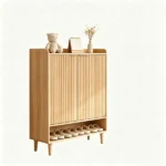 (Do Not Sale on Amazon) 2 Cabinet Doors with Top Enclosure and 1 Row of Shelves for Shoe Cabinets Melamine Board + MDF Conical Leg Grille Shoe Cabinet 31.61*14.17*41.97in Oak - Image 2