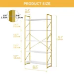 5 Tier Bookshelf, Modern Gold& White Bookcase, Open Bookcase Storage Organizer for Bedroom, Living Room and Home Office, Gold (Shipment from Walmart) - Image 3