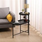 2-Tier Black Side Table with Storage Sofa Table for Living Room Metal Frame & Wooden Desk End Table - Image 2