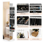 Jewelry Armoire with Full Length Mirror 360° and Large Capacity Jewelry Organizer Armoire, Mirror with Jewelry Storage, Coat Rack Multi Storage Shelves - Image 13