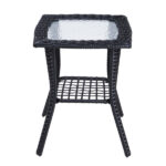 Outdoor Wicker Side Table, Rattan End Table with Glass Top, Patio Coffee Bistro Table for Indoor Garden Porch Balcony, Black - Image 6