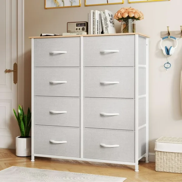8 Drawers Dresser Chest of Drawers for Fabric Storage Dressers for Living Room White(Shipment from Walmart)
