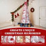 7 FT Fully Decorated Pre-lit Christmas Tree, Pop Up Artificial Xmas Tree with 170 Warm Lights and Red Ornaments for Home Office Store Holiday Deco, White - Image 12