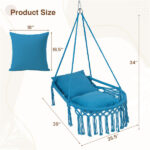 Navy Boho Macrame Hanging Swing Chair with 2 Padded Cushions, 330LBS Capacity Hammock Chair for Indoor Outdoor Bedroom Patio Balcony - Image 3