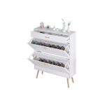 Shoe Cabinet, 16 Pair Shoe Rack Storage Organizer with 2 Flip Drawers, White Entryway Shoe Storage Cabinet for Heels, Boots, Slippers (White) - Image 9
