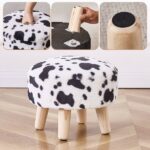 Round Mushroom Footstool Ottoman – Rabbit Wool Upholstered Small Stool with Solid Wood Legs, Cute Shoe Changing Stool, Step Stool, Sofa Footrest for Living Room & Bedroom Cow Temu - Image 5