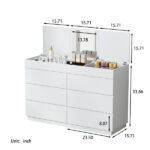 White embossed P2 12mm particleboard with melamine veneer, 120*40*85.5cm, six-drawer cabinet with mirror - Image 3