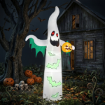 12ft Inflatable Halloween Decor with Flashing Bats & White Ghosts, 4 LED Lights + 82 String Lights, White & Green, 12V 1500mA US Power Adapter - Image 10