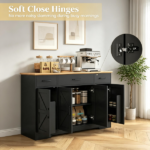 Black 47" Farmhouse Buffet Cabinet, Soft-Close Hinges, 3 Drawers, Adjustable Shelves, Spice Racks Sideboard - Image 4