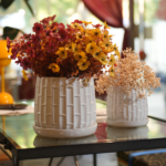 Handmade White Glazed Ceramic Planter Set of 2, 6" & 8" Diameter, Bamboo-like Pattern, for Orchids Indoor/Outdoor Shelf and Table Use, Breathable Clay - Image 13