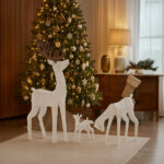 3-Piece Lighted Christmas Reindeer Family Set Outdoor Decorations, Weather Proof Deer Family Set of 3 Christmas Ornament Home Decor Pre-lit 280 LED Warm White Lights, White - Image 7
