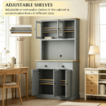 71" Gray Freestanding Kitchen Pantry Cabinet – Modern Tall Hutch with Wide Countertop and Custom Adjustable Shelves - Image 6