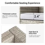 2pcs armless sofa + 2pcs footstool + 1pcs double sofa + 1pcs coffee table with storage, gray gradient rattan, gray cushion, rattan multi-piece set - Image 4