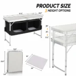 4FT Portable Folding Camping Table with Storage, Aluminum Outdoor Cooking Station with 2 Adjustable Legs, Black - Image 3