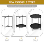 2-Tier Patio Side Table, Outdoor Metal Round Small Coffee Table with Removable Tray, Weather Resistant End Table for Indoor Outdoor Garden Balcony Yard, Black - Image 6