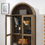 A high arched storage cabinet with a lamp, a modern retro-style wooden storage cabinet with adjustable glass partitions, suitable for use as a multi-functional cabinet in kitchens-Brown - Image 9