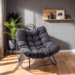 Replace 58406521 Outdoor Rocking Chair, Oversized Patio Papasan Rocker, Comfy Reading Lounge Chair Egg Chair for Indoor Use, Patio, Porch, Garden, Dark Gray - Image 11