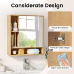 2 in 1 Mirrored Bathroom Wall Cabinet, Space-Saving Medicine Cabinet with Hidden Storage & Shelves - Natural - Image 10