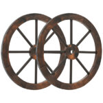 24" Set of 2 Carbonized Fir Wood Wagon Wheels, Rustic Western Decor with Reinforced Metal Rim