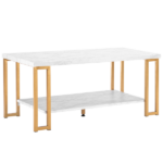 Same Code 35647920 (106 x 50 x 48cm) Simple Double-layer Golden Iron Pipe Marble PVC Coffee Table Rectangular - Image 9