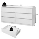 6 Drawer Double Dresser for Bedroom, Wide Storage Cabinet for Living Room Home Entryway, White - Image 9