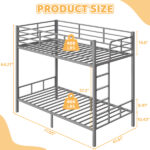 Grey Twin Bunk Bed Square Tube High Guardrail Side Ladder Opening Iron Bed - Image 5