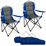 2 Pack Heavy Duty Folding Camping Chairs 330 LBS Capacity, 600D Oxford Padded Portable Outdoor Lawn Chairs with Cup Holder & Carry Bag - Navy - Image 2