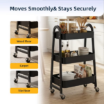 Utility Cart, Metal, 3‑Tier, Lockable Caster Wheels , 360° Rolling, Black (Shipment from Walmart) - Image 5