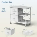 Rolling File Cabinet with 3 Drawers, Fabric Lateral Filing Storage for A4/Letter Size, Mobile Printer Stand with Open Shelf for Home Office, White(Shipment from Walmart) - Image 2