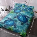3pcs Sea Turtle Duvet Cover, Blue Ocean Watercolor Sea Turtle Bedding Set, Tropical Underwater Turtle Bedspread with Pillowcases, Coastal Beach Themed Bedroom Decor temu can only be self-picked up - Image 3