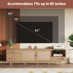 Boho TV Stand for 65, 75, 85 Inch TV, Entertainment Center with Open Storage and Drawers, Modern Wood Media TV Console with Real Rattan - Image 5