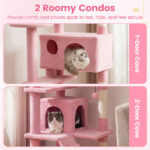 52" Tall Cat Tree Tower with Perches & Condos, Multi-Cat Playground with Scratching Posts (Pink) - Image 7