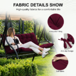 Outdoor Swing Cushions 60 Inch, Waterproof 4" Thick Porch Swing Cushion Replacement with Backrest and Ties, Comfortable 2-3 Seat Pation Swing Pad for Backyard, Garden, Lawn, Outdoor Furniture claret-red - Image 3
