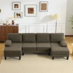 U-Shaped Convertible Sectional Sofa with 2 Chaise Lounges, 4-Seater Modular Couch with Removable & Washable Chenille Covers, 111.4" L x 48.4" D x 33.1" H L-Shaped Couches for Living Room Apartment, Heavy Duty Plastic Legs, Deep Brown - Image 3