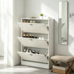 White 3-Flip-Drawer Narrow Shoe Cabinet, 12-Pair Capacity, for Entryway Hallway - Image 6