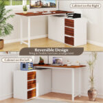 Reversible L-Shaped Desk with Built-in Charging Station, Home Office Desk with Drawers & File Cabinet - White - Image 4