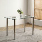 Same Code 65542081 4-seat simple rectangular cylindrical leg table tempered glass stainless steel clear glass 110 * 70 * 75cm - Image 19