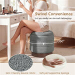 Round Rotating Storage Footstool with Solid Wood Frame, No Assembly Required Makeup Chair with 5.5 Gal Storage-Gray - Image 8